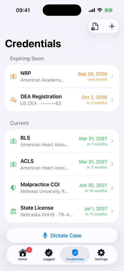 Credential vault with expiration status and renewal reminders